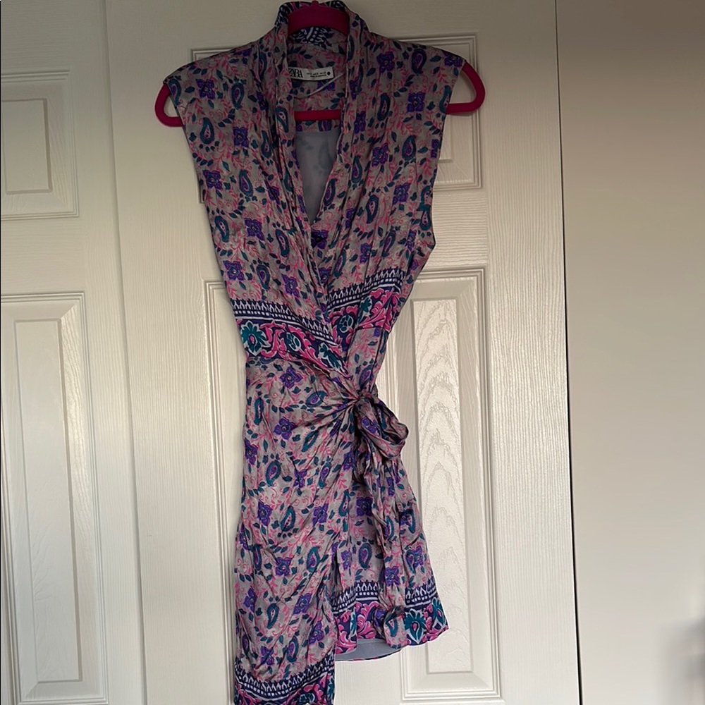 Zara Pink and Purple Asymmetrical Sundress with Cowl Neck
